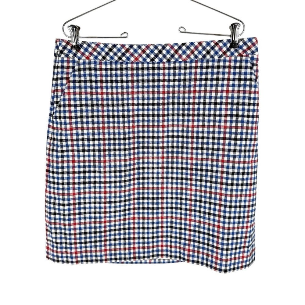Talbots Pencil Skirt Womens Size 12 Ivory Blue Check Plaid Cotton Blend Lined